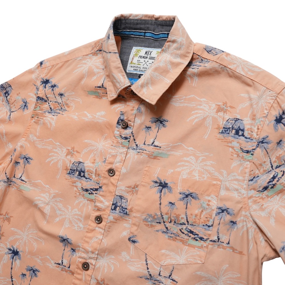 MBX Premium Goods Button Up Mens Small Orange Tropical Palm Tree Paradise Shirt
